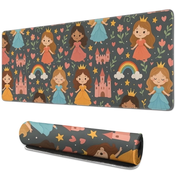 Long Mouse Pads for Desk,Colorful Princess Castle Pattern Desk Mats on Top Of Desks, Desk Mouse Pad Extra Large with 3mm Non-Slip Base and Stitched Edge for Gaming,Office,Work,Home 31.5"x11.8"