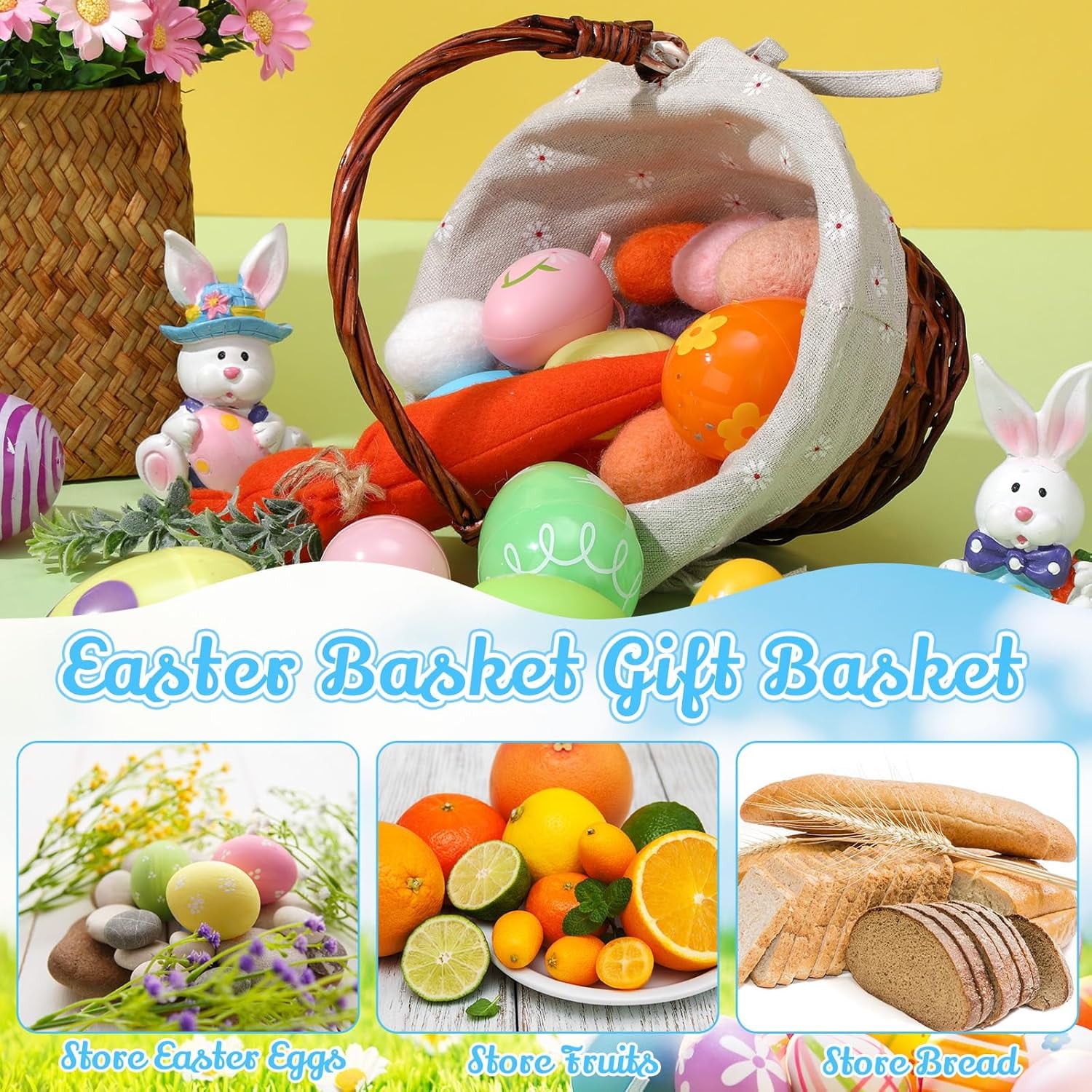 Small Wicker Basket with Handle Empty Rattan Picnic Gift Small Basket with Liner Oval Willow Woven Container for Candy Easter Egg Hunt Game 9 x 7 x 4 Inch(Brown)