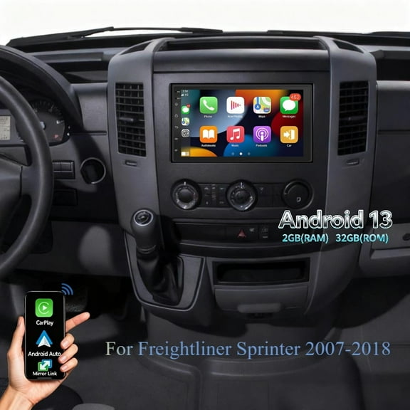 Molaner Android 13 Car Radio for Freightliner Sprinter 2007-2018 Fit for Carplay Android Auto 7 inch Touch Screen WiFi GPS Bluetooth SWC Mirror Link, 2 32G