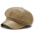 thumbnail image 4 of COCOpeaunt Fashion Unisex PU Leather Military Caps Spring Autumn Sailor Hats for Women Men Black Grey Flat Top Captain Cap Travel Cadet Hat, 4 of 6