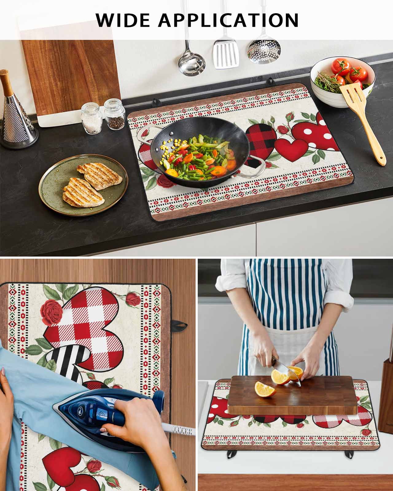 Large Induction Cooktop Protector Mat Love Heart Valentine's Day Stove Top Covers for Electric Stove, Spring Floral Roses Romantic Decorative Stove Burner Cover Mats, Glass Top Stove Cover