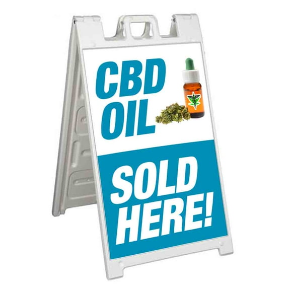 CBD Oil Sold Here (24" X 36") Standard A-Frame Signicade, Includes Decal Applied To Stand