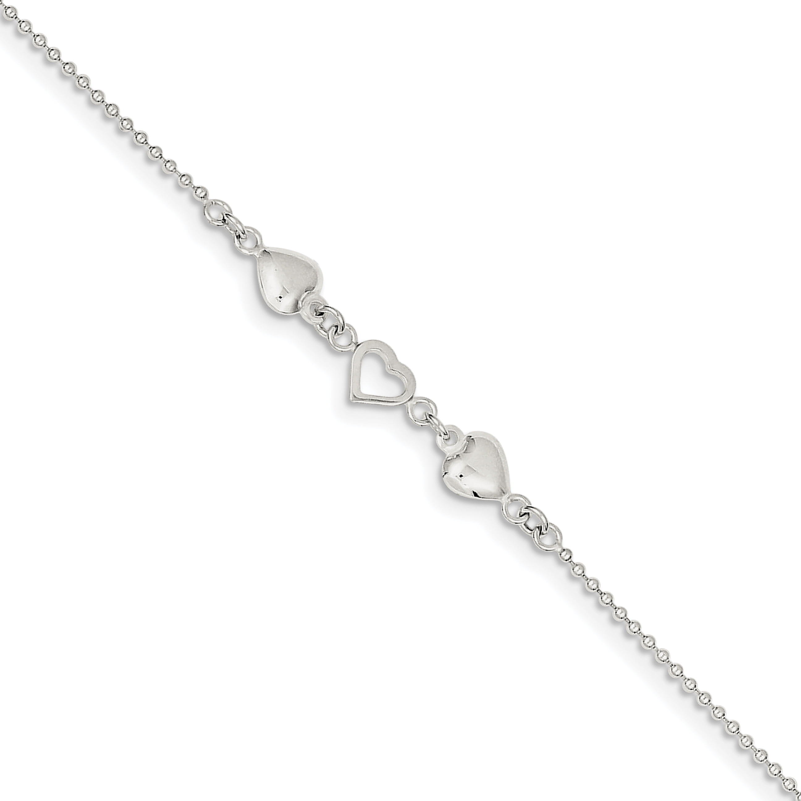 9 Inch 925 Sterling Silver Rose-tone Polished Heart With 1in Anklet
