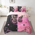 thumbnail image 2 of Homewish Cute Butterflies 7pcs Bedding Comforter Set,Flying Animal Queen Bedding Sets,Pink Black Queen Sheet Sets For Girls Kids,Luxury Bedroom Decor Reversible, 2 of 8