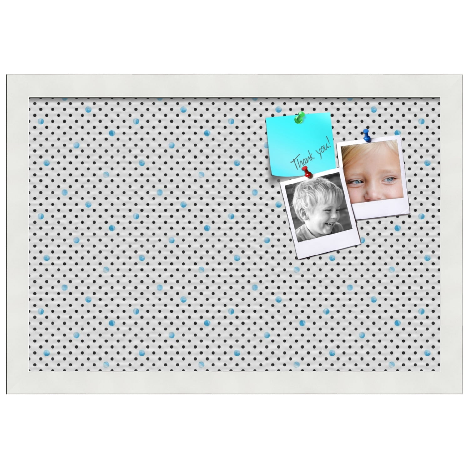 PinPix 18x12 Custom Cork Bulletin Board Chic Polka Dot Blue Poster Board Has a Fabric Style Canvas Finish, Framed in Chic Polka Dot Blue, by ArtToFrames (PinPix-1501)