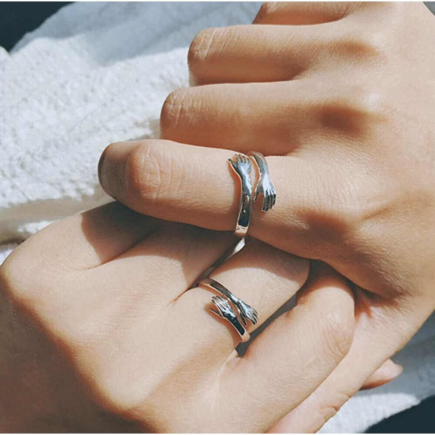925 Sterling Silver Women Hug Rings Silver Hugging Hands Open Promise Couples Wedding Bands Ring Jewelry Walmart