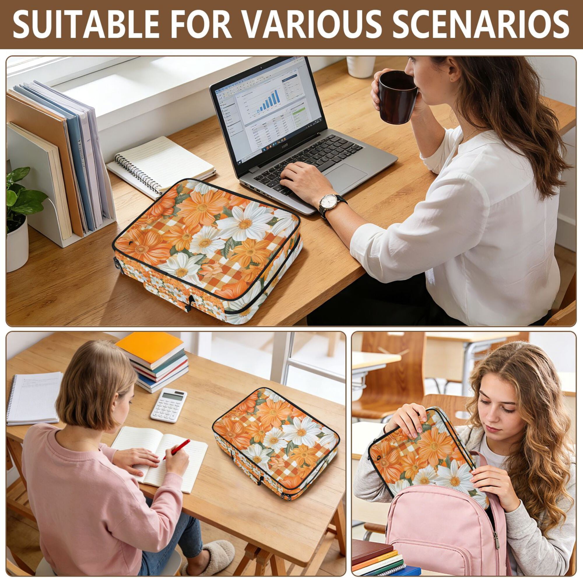 FORMRS Accordion File Folder A4 Size 7-Pocket Expanding Document Organizer Bag with 3 Ring Binder, Sunny Floral