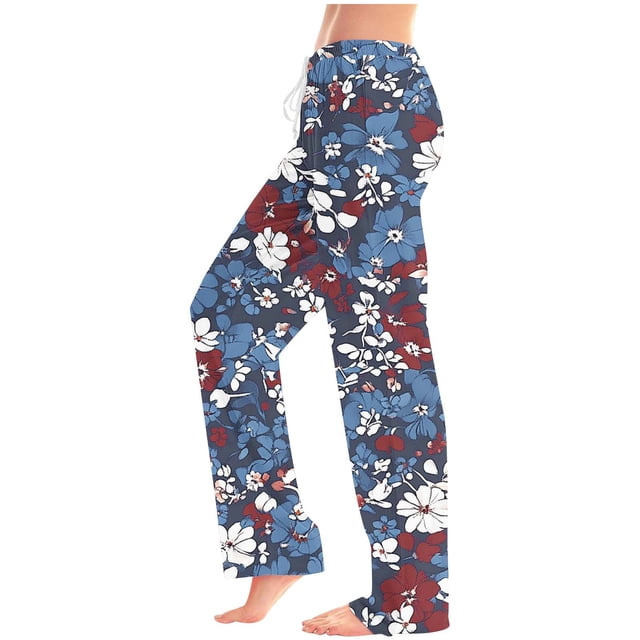 Lydiaunistar Women's Non-Positioning Printing Elastic Waist Draw Rope Pocket Long Pants, Full-Length Casual Pants, Comfortable Polyester Fabric, Perfect for All Seasons & Casual Wear Multicolor
