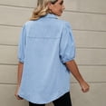 thumbnail image 4 of Women's Puff Short Sleeve Denim Shirt, Button up Denim Jacket with Pockets Boyfriends Fashion Vintage Jean Shirts Blue M, 4 of 7