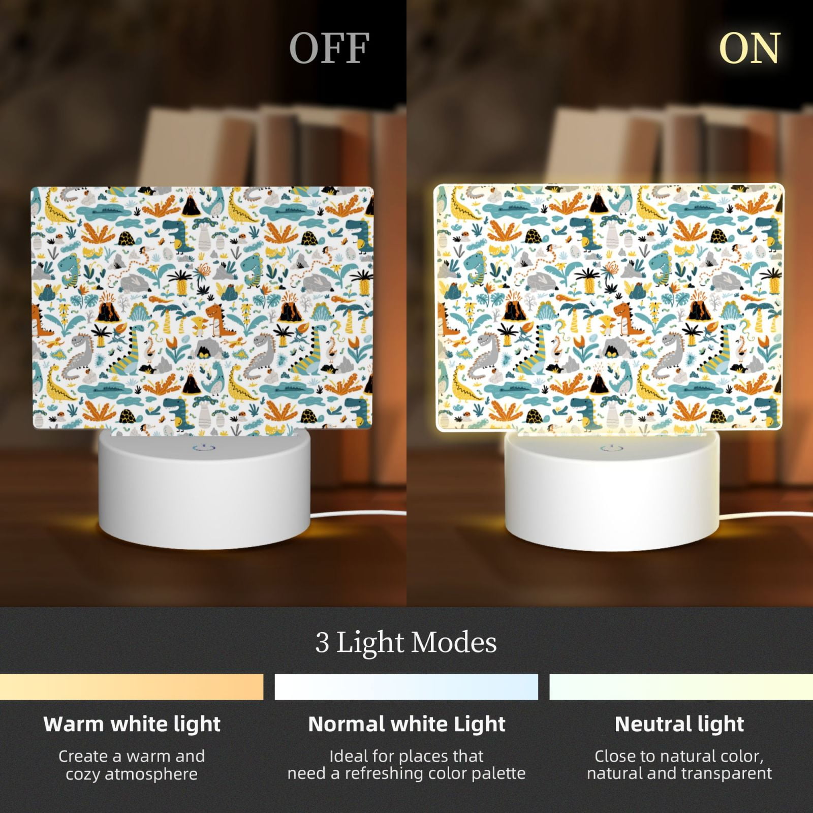Kdxio Cartoon Dinosaur Rectangular Acrylic Night Light Acrylic Sleep Night Light Friend Gifts for Birthday Gifts for Women Teens Boys Girls