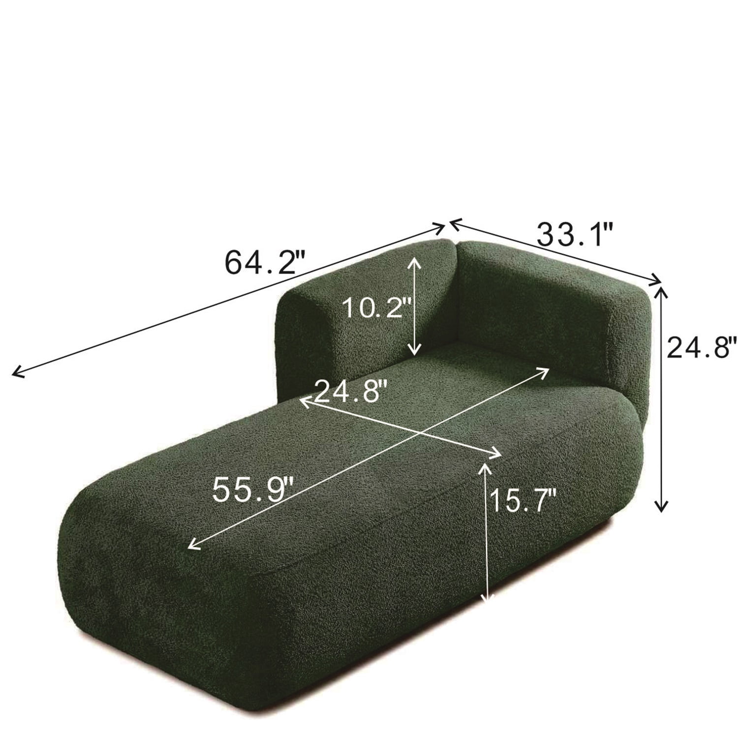 Hommoo 64" Boucle Upholstered Chaise Lounge Chair, Modern Tufted Leisure Sofa Chaise Sofa for Living Room, with Right Arm, Green