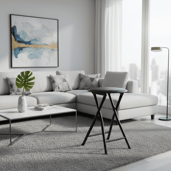 FurnitureR 1PC Folding Stool, 11.8" Round Portable Collapsible Stool with Padded Seat, 18.11" Tall Folding Chair for Living Room, Kitchen, Office, Black