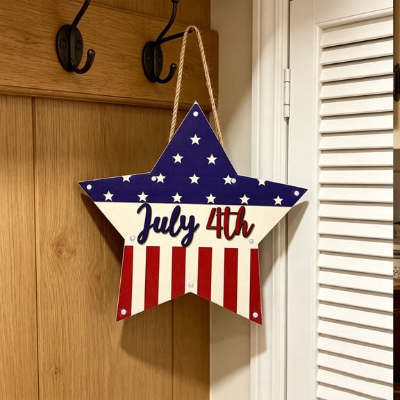 American Flag Decorations, 4th July Patriotic Wooden Hanging Sign Gnome Cozy Home Round Wall Decor Designed Specifically For Independence Day Home Decoration 4th of July Red White Blue Decor