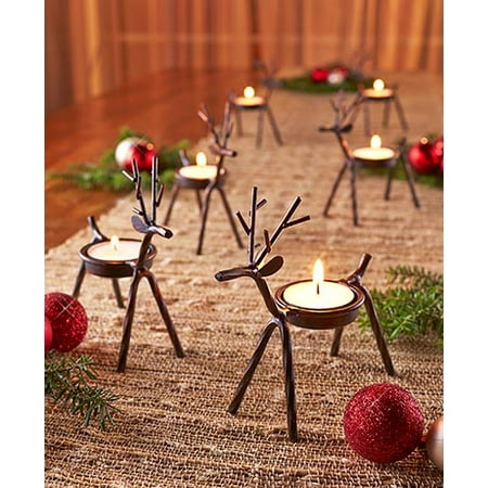 Reindeer Tealight Candle Holders Metal - Set of 6 - Best for Christmas (Best Candles For Light)