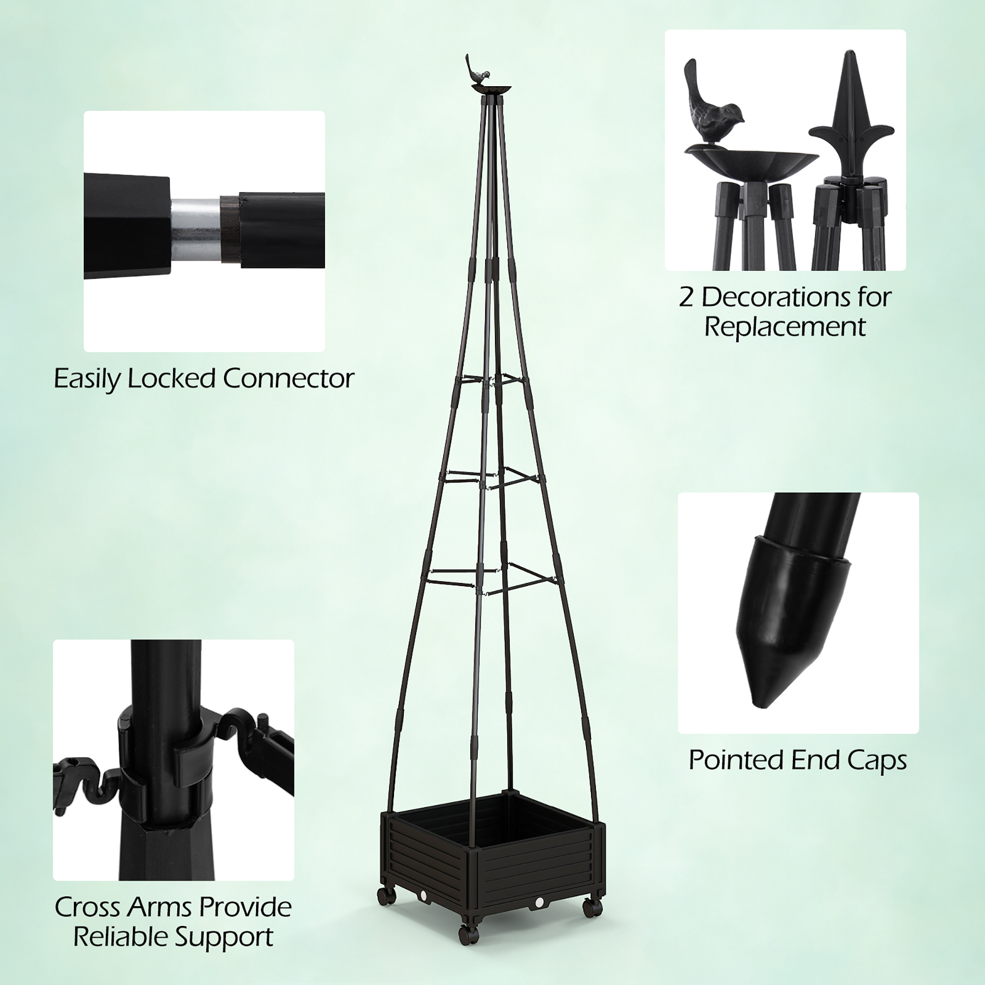 Gymax 81'' Garden Obelisk Trellis for Climbing Plants Tall Plant Support w/ Wheels