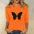 thumbnail image 2 of Dadaria Chemise Orange pour Femmes Hauts Manches 3/4 T-Shirt Col Rond Grande Taille Tee Été Chandail Blouses S, 2 of 5