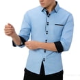 thumbnail image 5 of Stamzod Mens Button Down Shirt Fashion Color-Block Long Sleeve Dress Shirts formal Business Casual Oversized Shirt Sky Blue-1 XXL, 5 of 6