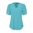 thumbnail image 5 of Sweet Home Farm V Neck T Shirts for Women Tops Puff Short Sleeve Shirt Pleated Floral Printed Tunic Blouse Short Sleeve Shirts for Women Sky Blue, 5 of 9
