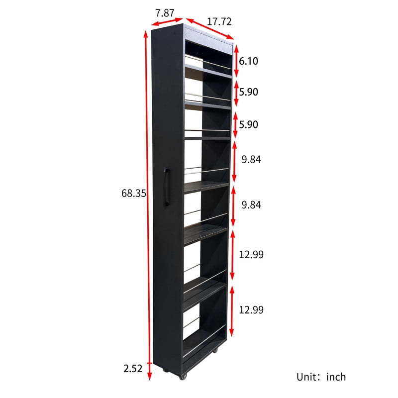 71''H 7-Tier Pull-Out Storage Shelf Cabinet with Wheels, Kitchen Rolling Storage Rack Cart for Narrow Spaces
