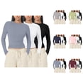thumbnail image 1 of 3 Pcs Chemises à Manches Longues pour Femmes 2026 Printemps Décontracté Court Col Rond Ajusté T-Shirt sous-Vêtement, 1 of 2