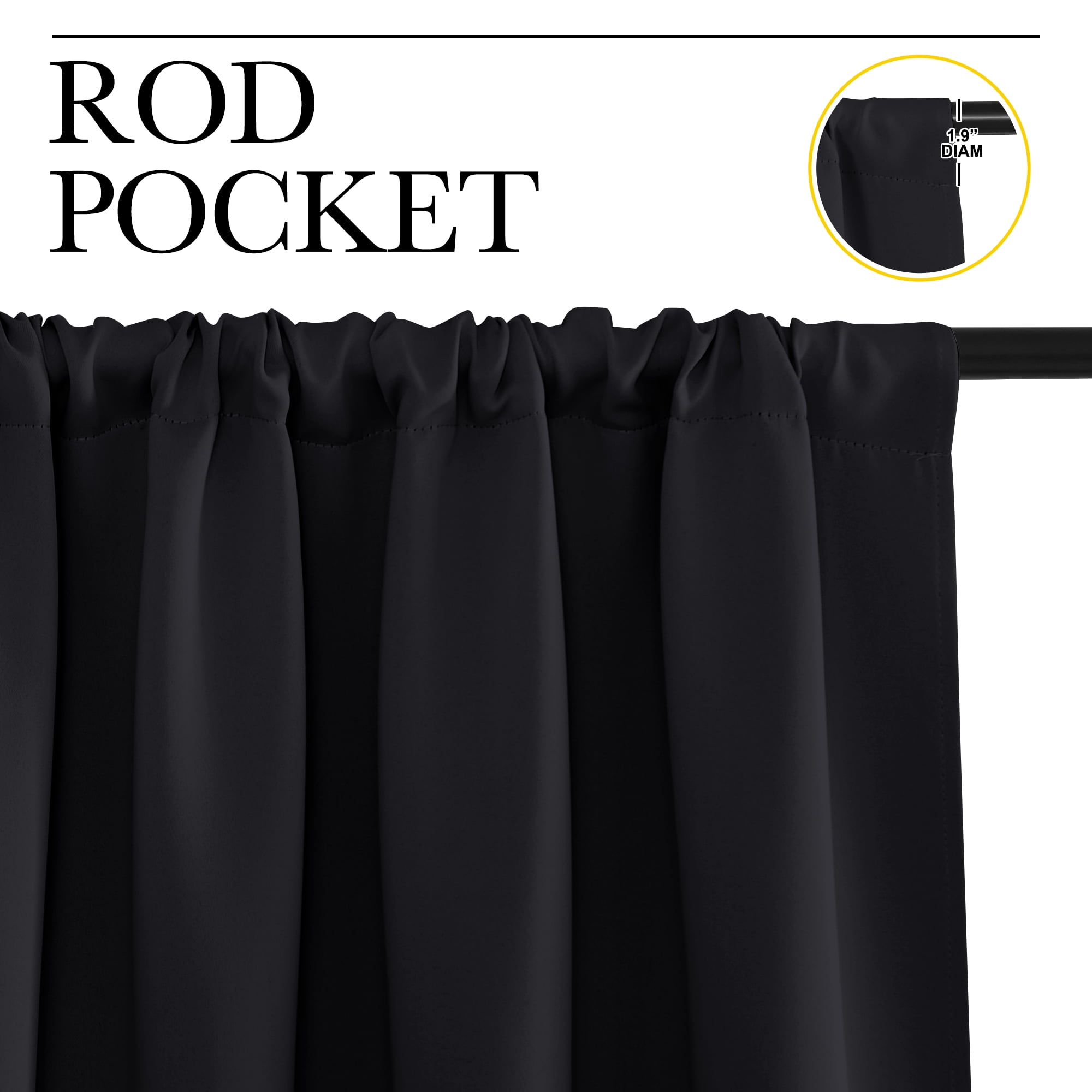 NICETOWN Blackout Curtains Thermal Insulated Rod Pocket Window Treatments Room Darkening Drapes for Bedroom, Black, 42"x63", 2 Panels  (图3)