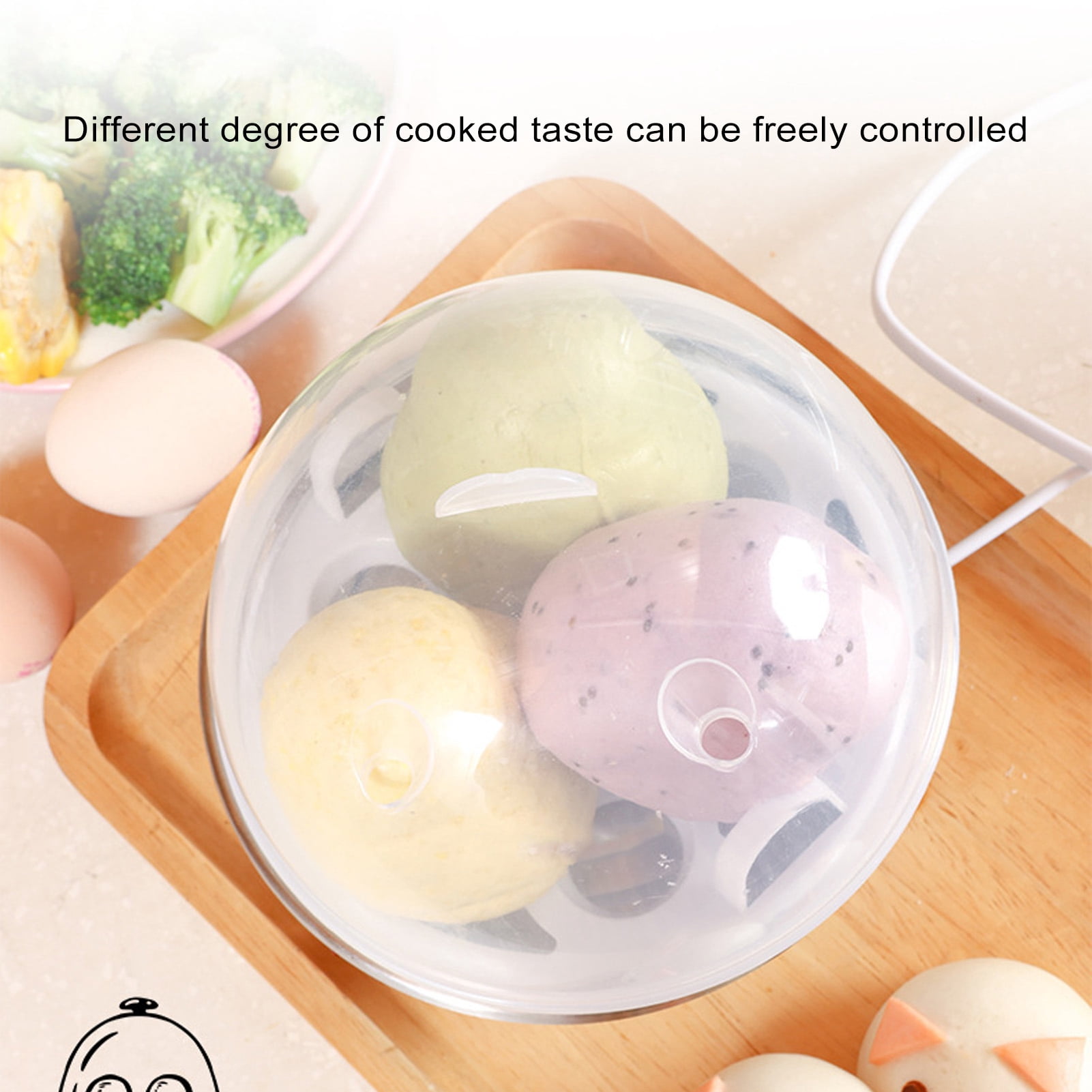 Rupoun Portable Rapid Egg Boiler, 7 Capacity Automatic Egg Steamer, 350W Electric Egg Cooking Machine for Healthy Snacks, White - 6.3 inches / 16 cm