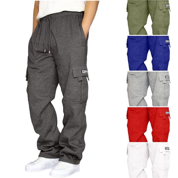 WJOSBXT Cargo Pants Mens Solid Wide Leg Baggy Sweatpants 2026 Drawstring Stretch Hiking Sweat Pants Relaxed Fit Open Bottom Work Pants S