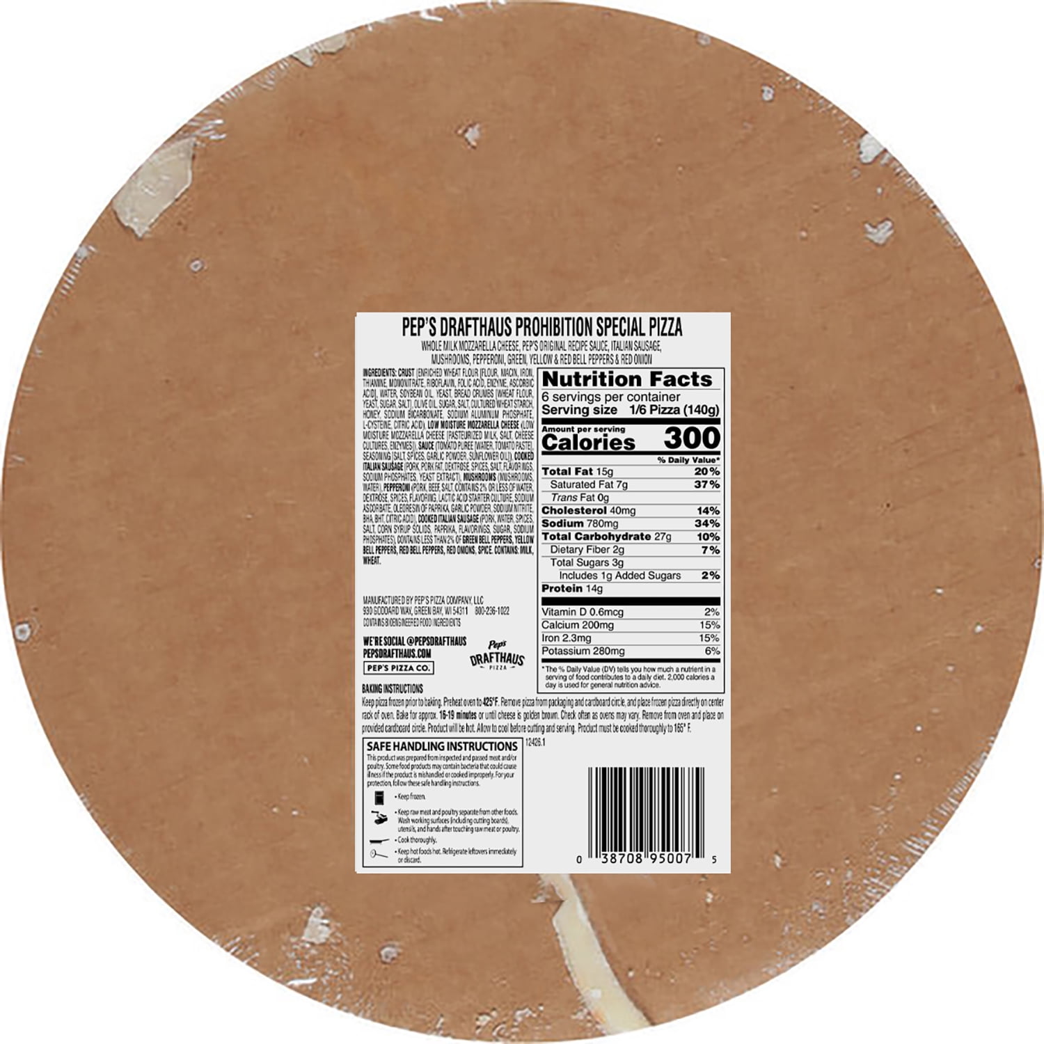 Pep's Drafthaus Original Prohibition Special Supreme Frozen Pizza 28.8oz, Marinara Sauce
