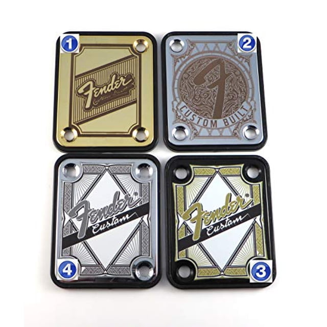 Standard 4 Bolt"Custom Built" Engraved or Printed Guitar Neck Plate - Choose from 4 designs - Silver, Gold or Black