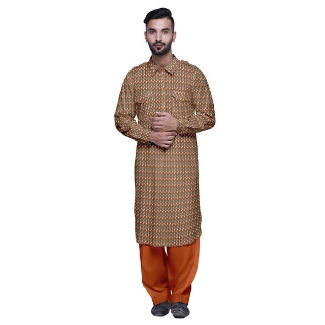 Atasi Kurta Pathani en Rayonne Imprimée avec Salwar Uni pour Tenue de Fête pour Hommes