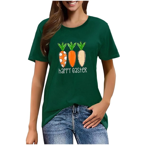 Mujeres Manga Corta de Verano Tops Pascua Impresa Cuello Redondo, Blusa de Moda Casual para la Primavera
