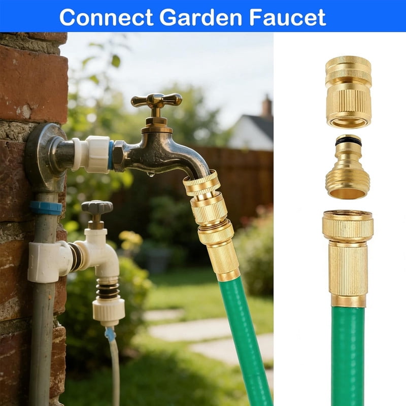 3/4" Garden Hose Quick Connect Solid Brass Quick Connector Garden Hose Fitting Water Hose Connectors Garden Hose Disconnect (6Set）