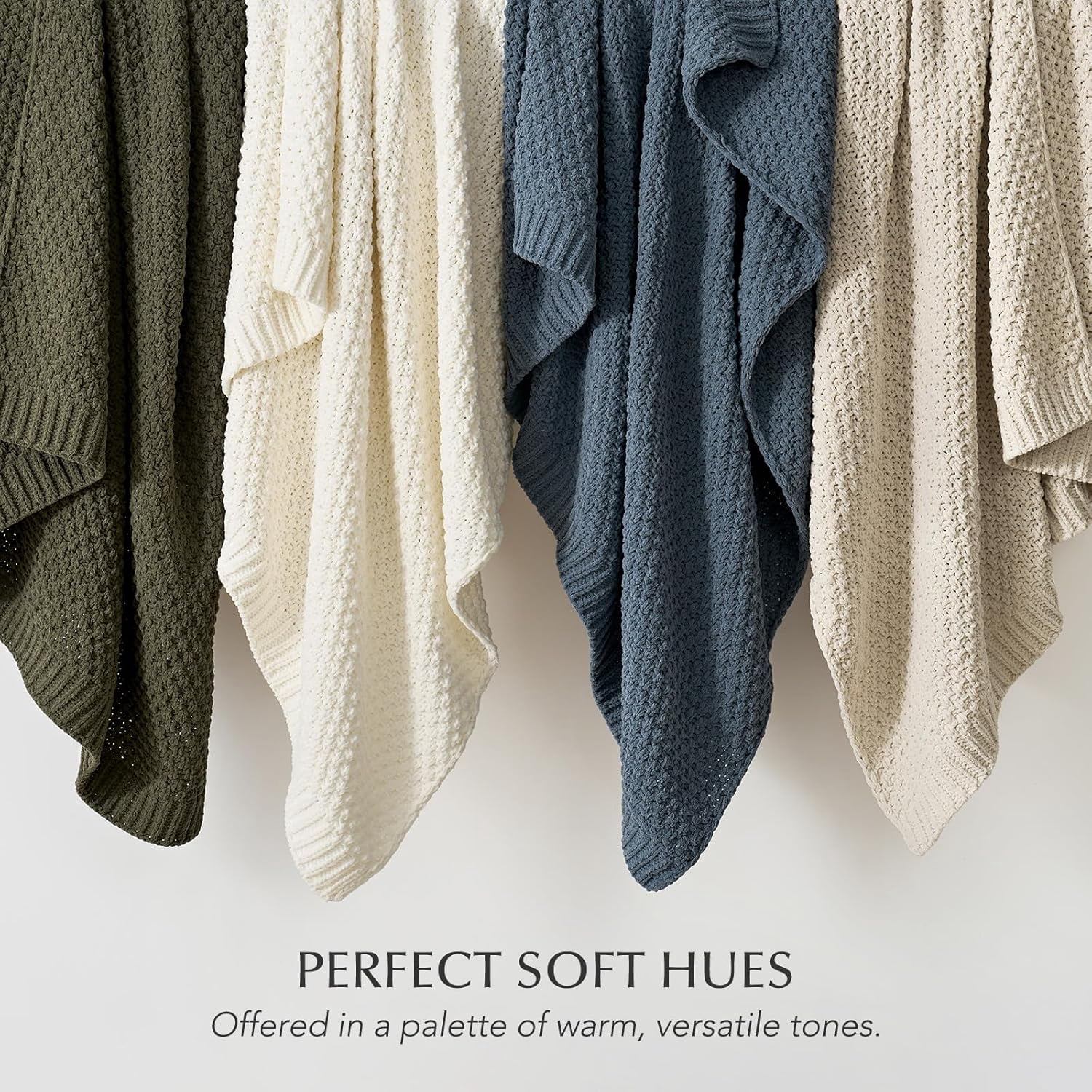 EVERGRACE Chunky Chenille Knit Throw Blanket for Couch, Soft Luxurious Moss Stitch Blankets for Bed, Cozy Decorative Farmhouse Knitted Throws for Sofa, Olive Green, 50" x 60"