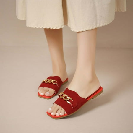 

Slippers for Women Gnobogi Women s Summer Fashion Casual Metal Decoration Slippers Flat Bottom Solid Color Slippers