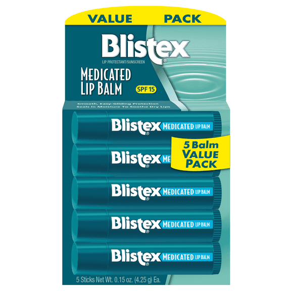 Blistex Moisturizing Medicated Lip Balm, 0.15 Ounce, SPF 15, 5 Pack