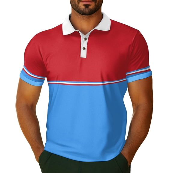 Yiaimeir Men's Stylish Color Block Polo T-Shirt Short Sleeve Casual Golf T-Shirt Breathable Cotton Blend Red and Green Streetwear,Size S-2XL
