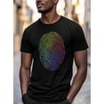 thumbnail image 3 of Colorful Fingerprint Men's T Shirts T-Shirt for Men Crew Neck Tees Cotton Tops, Black, M, 3 of 7