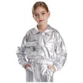 thumbnail image 4 of Runhomal Youth Boys Girls Jazz Hip Hop Dance Costume Metallic Streetwear Bomber Jacket and Sweatpants Set Silver 6, 4 of 6
