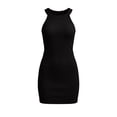 thumbnail image 4 of Halter Neck Mini Dresses for Women Plain Bodycon Crew Neck Off-Shoulder Sleeveless Summer Soft Cocktail Wedding Guest Dress Black S-2XL, 4 of 5