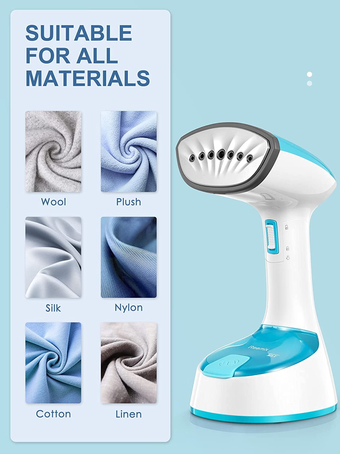 Reemix Steamer for Clothes, Folding Handheld Design Garment Wrinkles Remover, 20g/min Strong Penetrating Steam, 25-Sec Fast Heat-up, for Home, Office and Travel