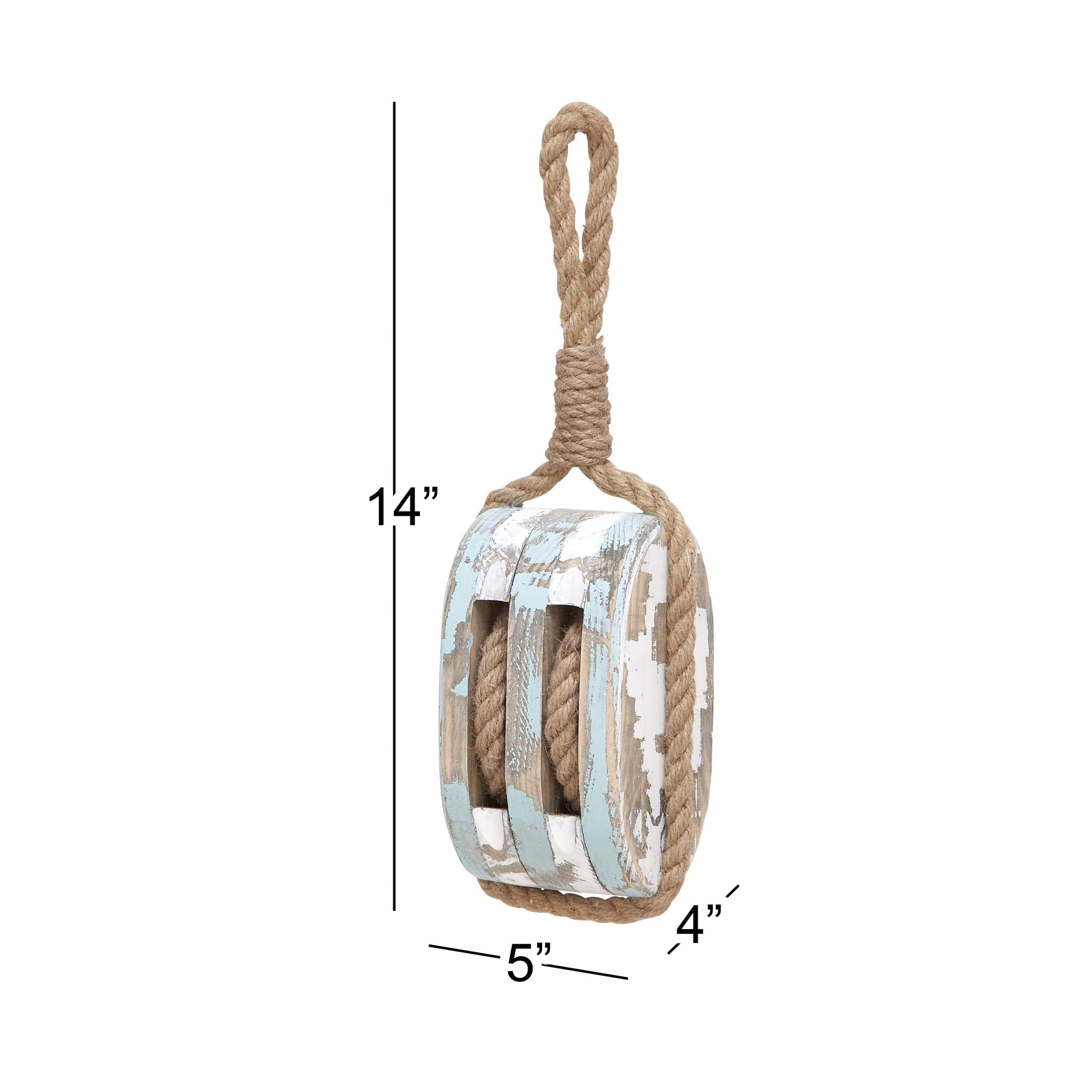 DecMode Blue Wood Pulley Sail Boat Wall Decor