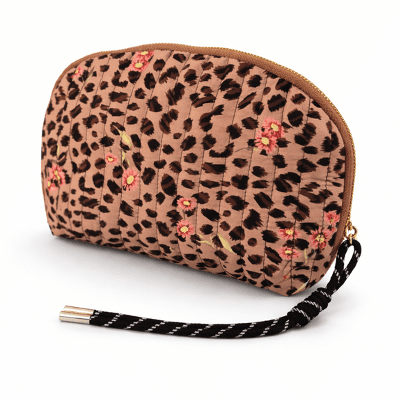Ellison Young Vintage-Inspired Quilted Leopard Cosmetic Case – Curved Makeup Pouch in Classic and Floral Animal Print