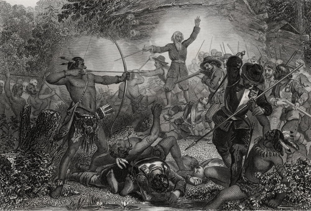 General Goffe Repulsing The Indians At Hadley Massachusetts Usa 1675 General William Goffe C1605-C1679 English Soldier Parliamentarian And Regicide From A 19Th Century Print Engraved By J Stephenson A