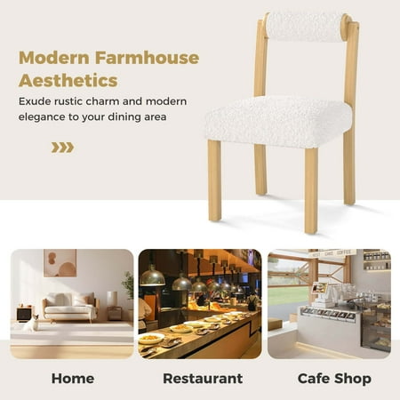 Costway - Wooden Dining Chair Set of 2 Faux Sherpa Upholstered Kitchen Dining Room Chairs - White