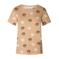 thumbnail image 4 of Charella Short Sleeve Shirts for Women Dog Paw Printed Crewneck T-shirts 2024 Spring Summer Clothes,Khaki,M, 4 of 5