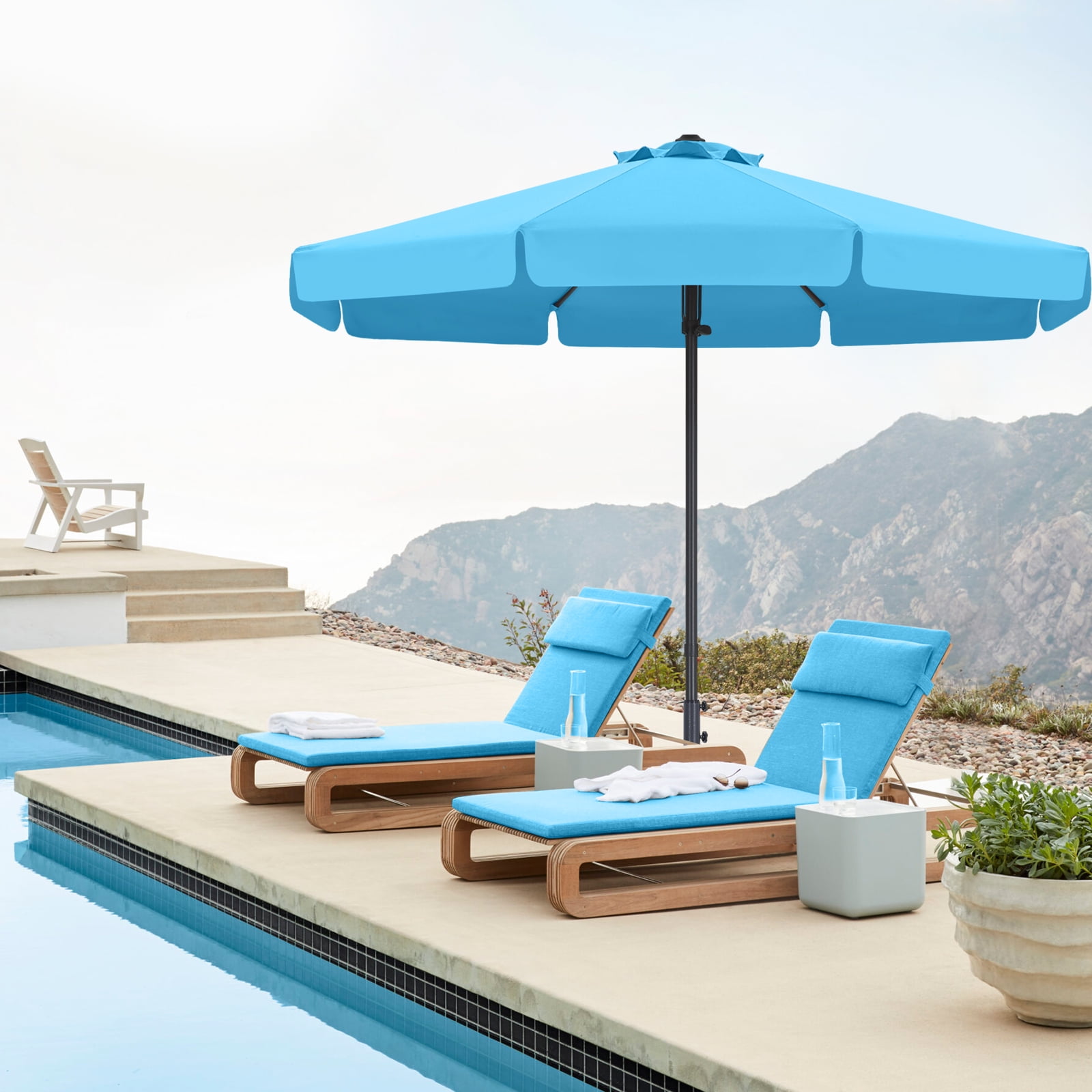 ABCCANOPY 9ft Outdoor Market Hand Push Patio Umbrella with Hanging Edge,12+Colors, Turquoise