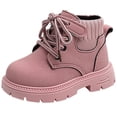 thumbnail image 2 of Babcutegg Toddler Girls Ankle Leather Boots Lace Up Low Heel Non Slip Shoes Fall Winter Fashion Martin Boots Pink Size 12.5 Little Kid, 2 of 8
