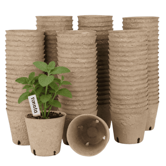 Peat Pots 120 Pcs, 3.15 Inch Round Seed Starting Pots with Drainage Holes for Seedlings and Nursery Plants, Includes 20 Plant Labels