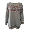 thumbnail image 3 of Vintage Striped Fair Isle Knitted Sweaters Women Oversized Long Sleeve Crew Neck Cute Lightweight Fall Winter Casual Pullover Jumpers Light Gray S, 3 of 4