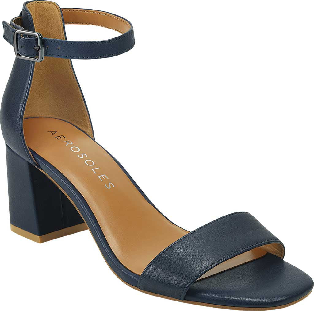 Women's Aerosoles Elba Ankle Strap Heeled Sandal Navy Leather 9 M - Walmart. com